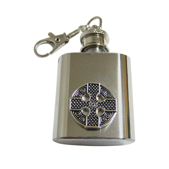 Round Celtic Cross Design Keychain Flask - Picture 1 of 1